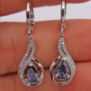 Rainbow crystal water drop earrings